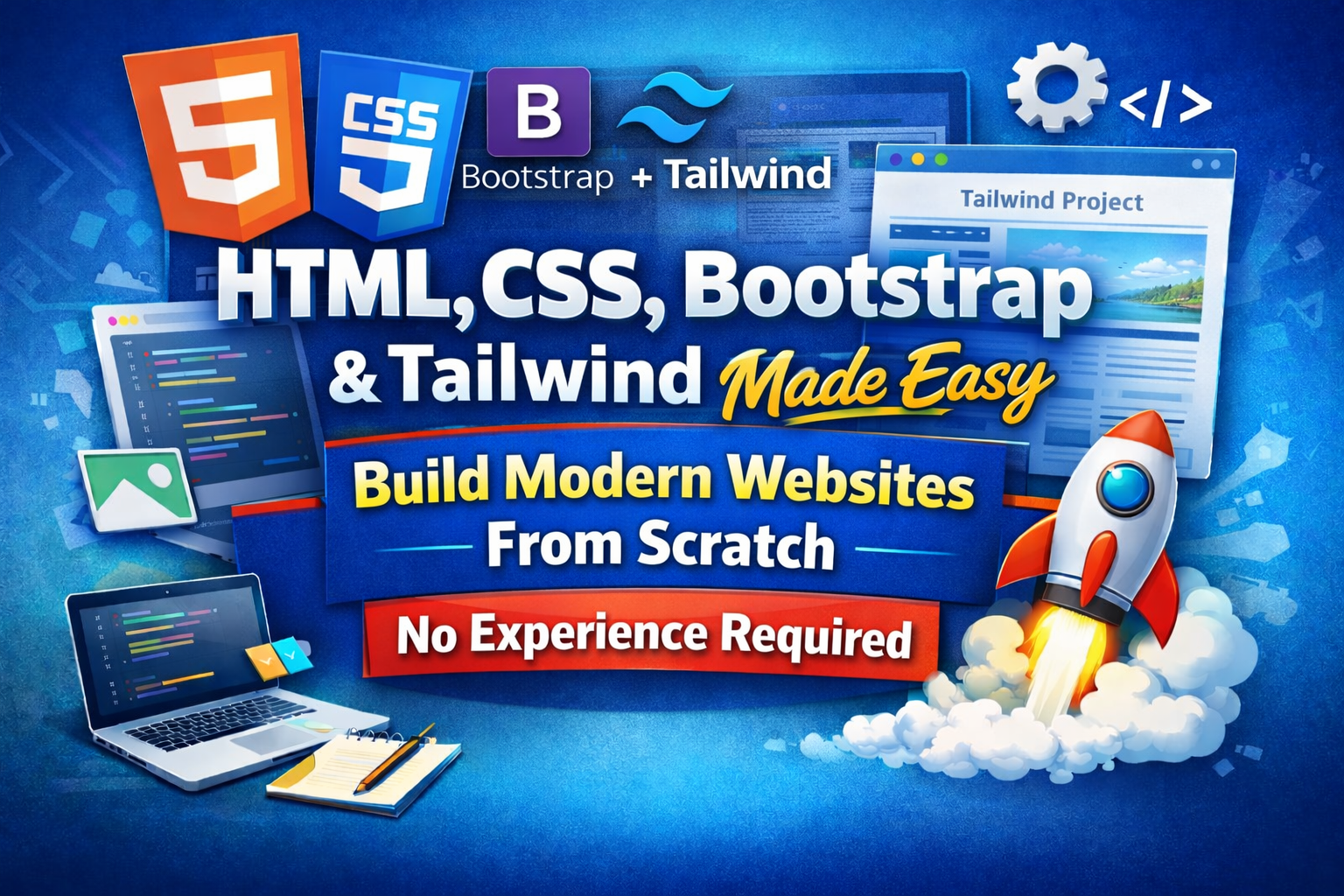 HTML + CSS + Bootstrap/Tailwind